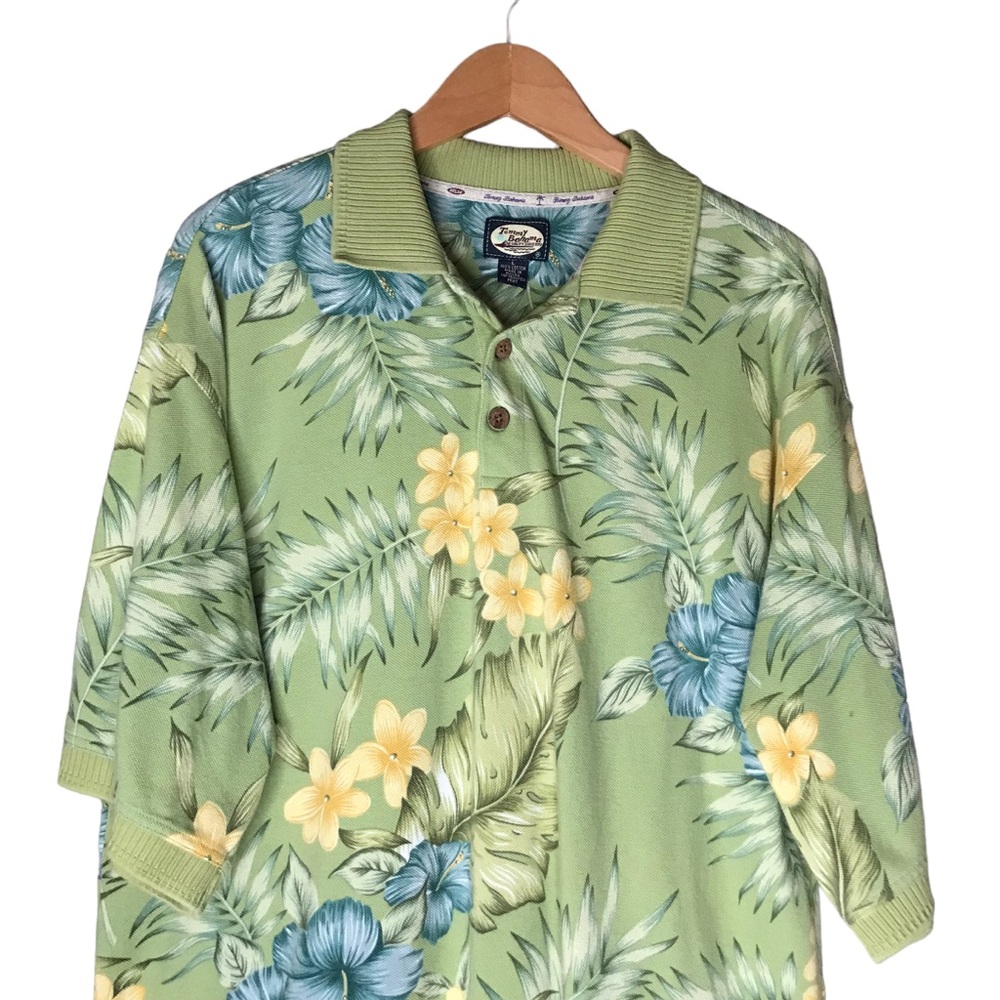 Tommy Bahama Cotton Polo Shirt Floral Tropical Pique Green Yellow Men’s Large